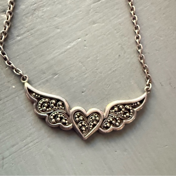 Lois Hill Jewelry - Lois Hill 925 Sterling Silver Toggle Chainlink Heart Angel-wing Pendant Necklace